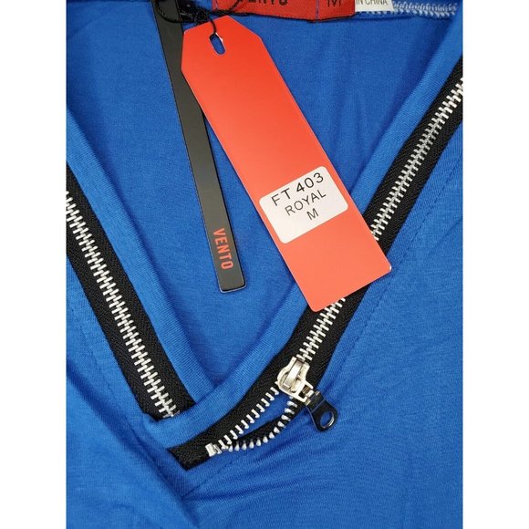 Vento Vassari Blue Zipper Design Slim Fit Zipper Collar Short Sleeve Med Shirt - Picture 11 of 12